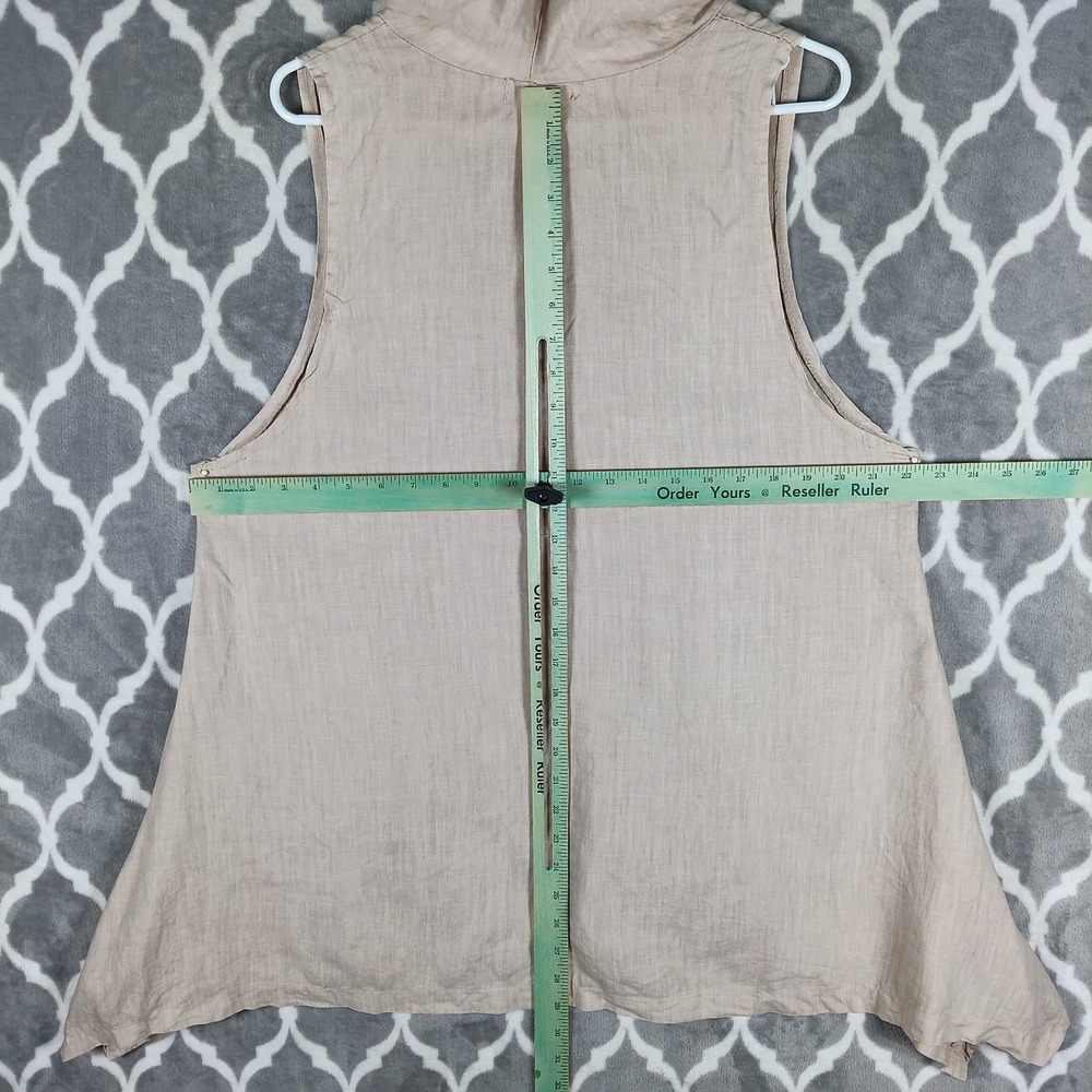 Enzo Miccico Tunic Top Women XL Beige Linen Asymmetrical Sleeveless Hooded ITALY - Picture 4 of 8